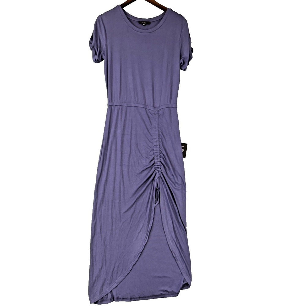 Lulus Maxi Dress Size M NEW Blue Slit Tulip Scrunch Drop Waist Short Sleeve